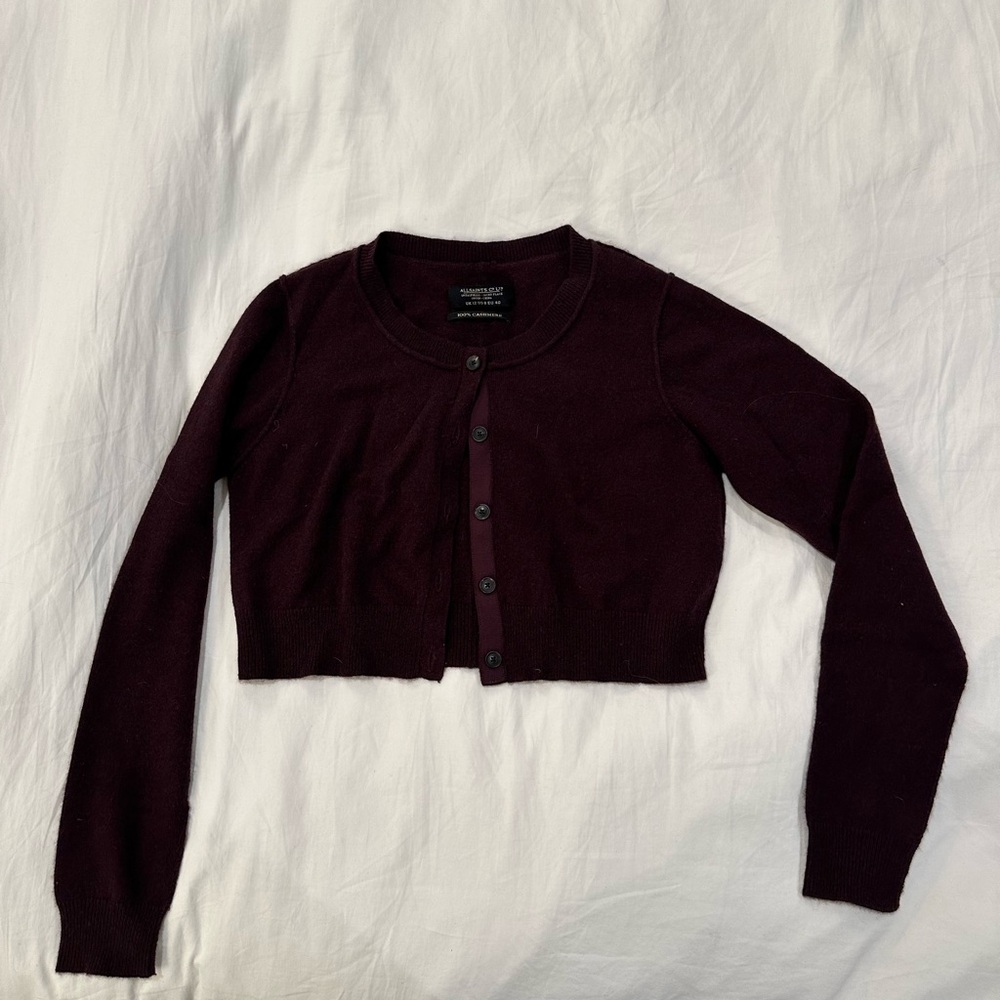 All Saints Maroon Cropped Cardigan